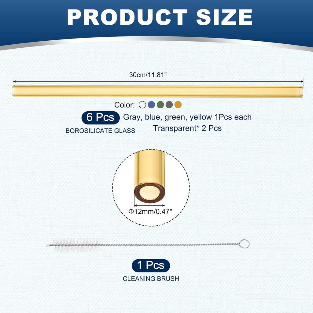 PATIKIL 12 Inch Borosilicate Glass Tubes, 6 Pcs12mm OD 2mm Thick Glass Blowing Tubes Straight Pipe with Cleaning Brush for Laboratory Glass Making, 5