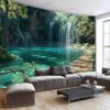 Waterfall Turquoise Lake Wall Mural Green Jungle Wooden Nature Scenery Wallpaper