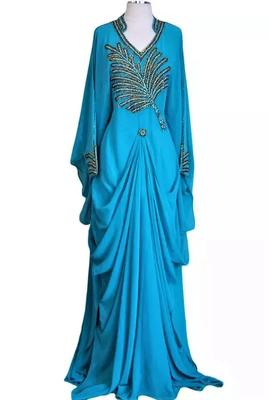 Marokkanischer stilvoller Kaftan Blaue Georgette Jacke Kleid Islamischer Kaftan Dubai