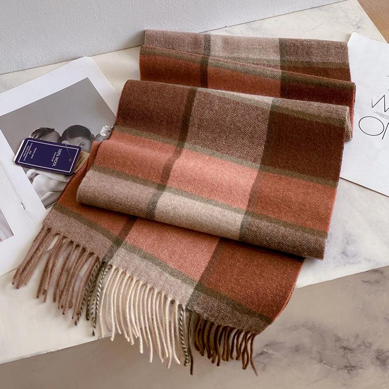 Men's Dark Blue Plaid 100% Pure Wool Scarf - Luxurious Winter Gift for Boyfriend, Father, or Elders.