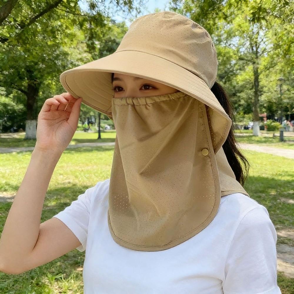 Wide-Brimmed Sunshade Sun Hat Solid Color Picking Tea Hat Windproof Rope Shawl Mask Hat  Jogging