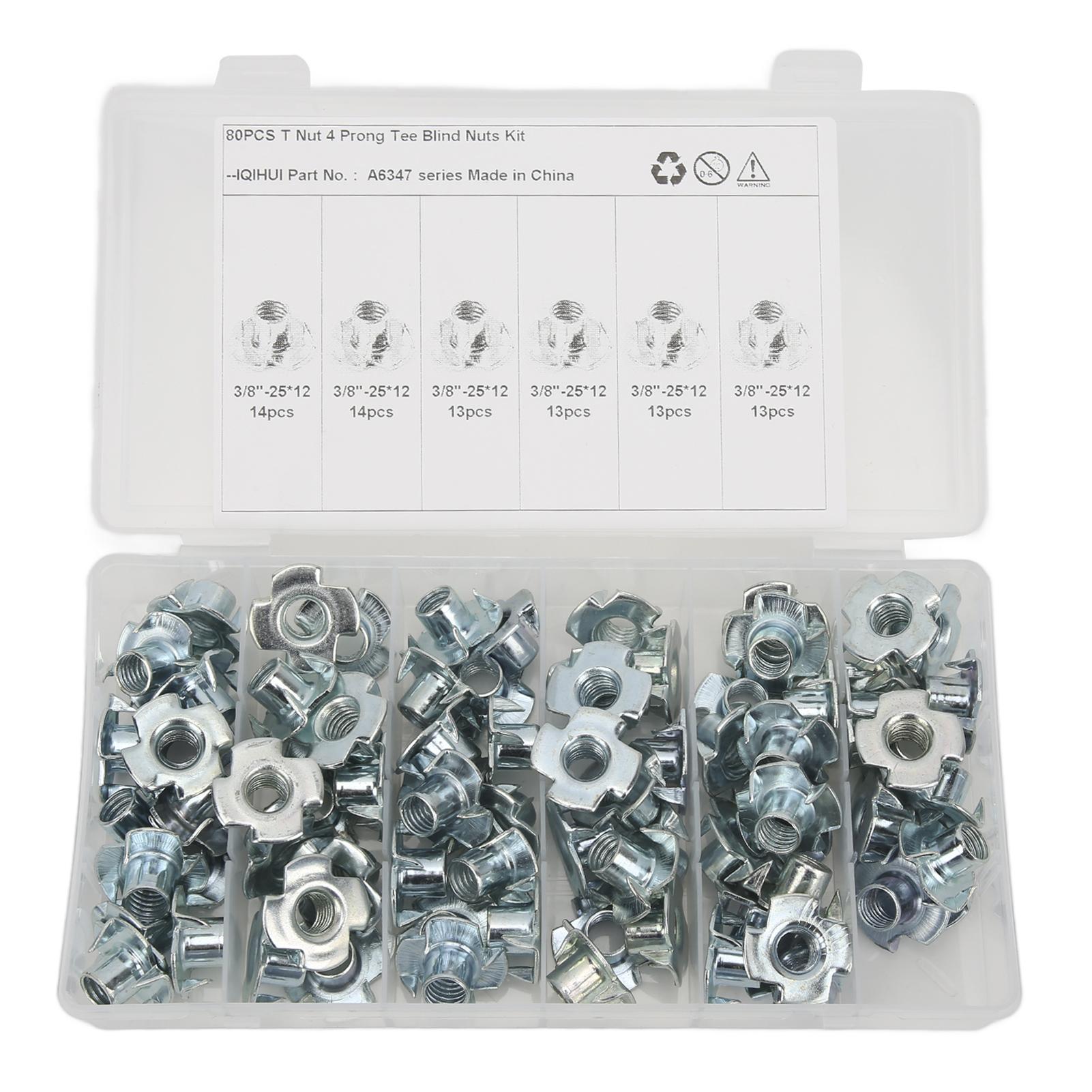 

80 шт. Гайка с четырьмя лапками Прочная Долговечная Защита от ржавчины Углеродистая сталь 3/8 дюйма Гайки для мебельного шкафа Дверь