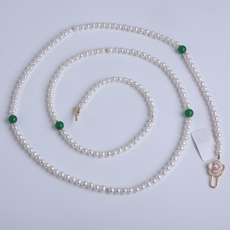 New Design Natural Freshwater Pearl Long Necklace for Women Flower Clasp Necklace Sweater Chain Fashion Jewelry