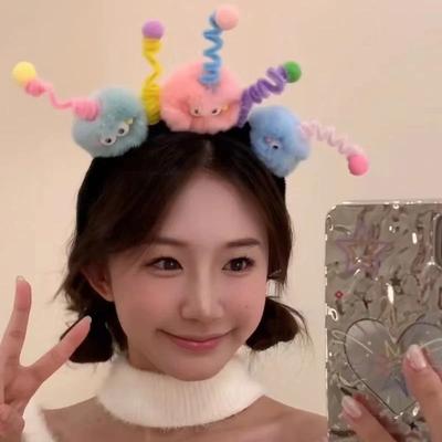 Cute Twist Stick Plush Funny Antenna Headband Girl Heart Party Creative Hair Accessories Girl Wash Makeup Headband
