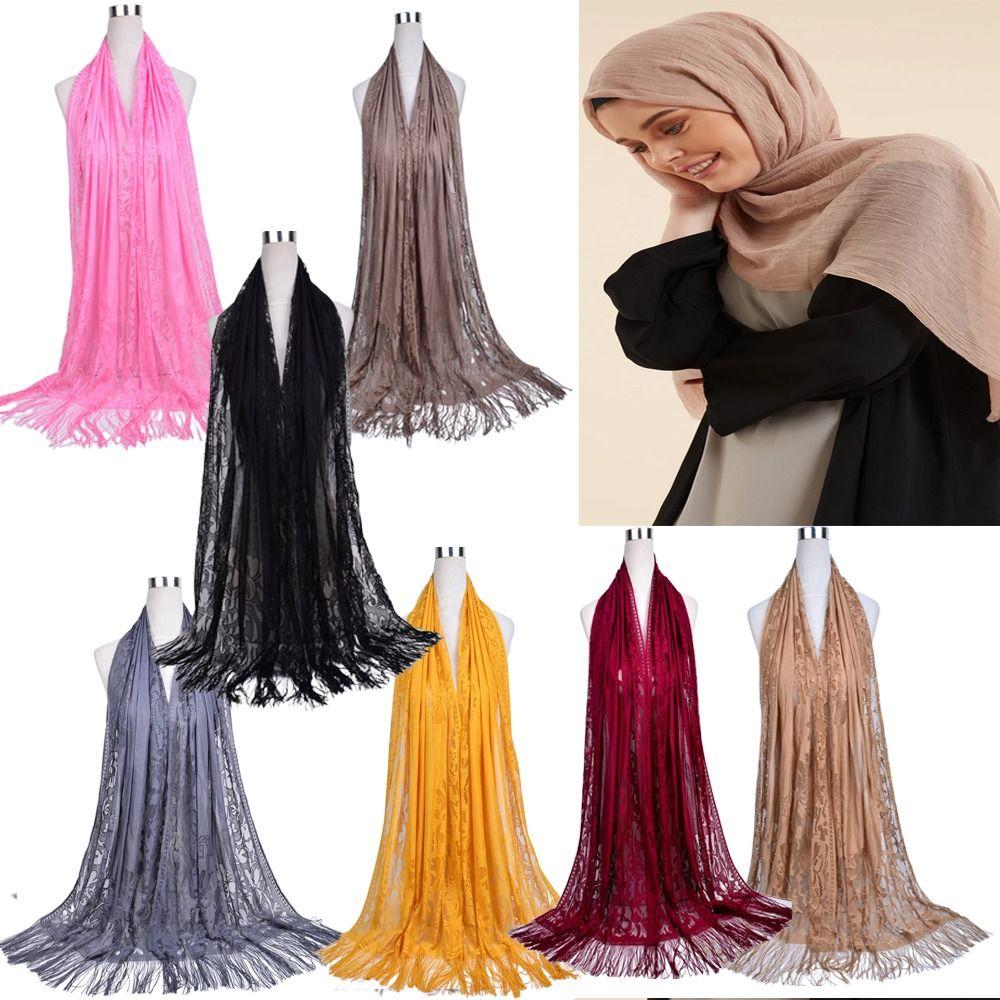 Women Girls Headwear Headscarf Luxury Head Scarves Hijab Shawl Scarf Hollow Tassel Scarf Head Wrap