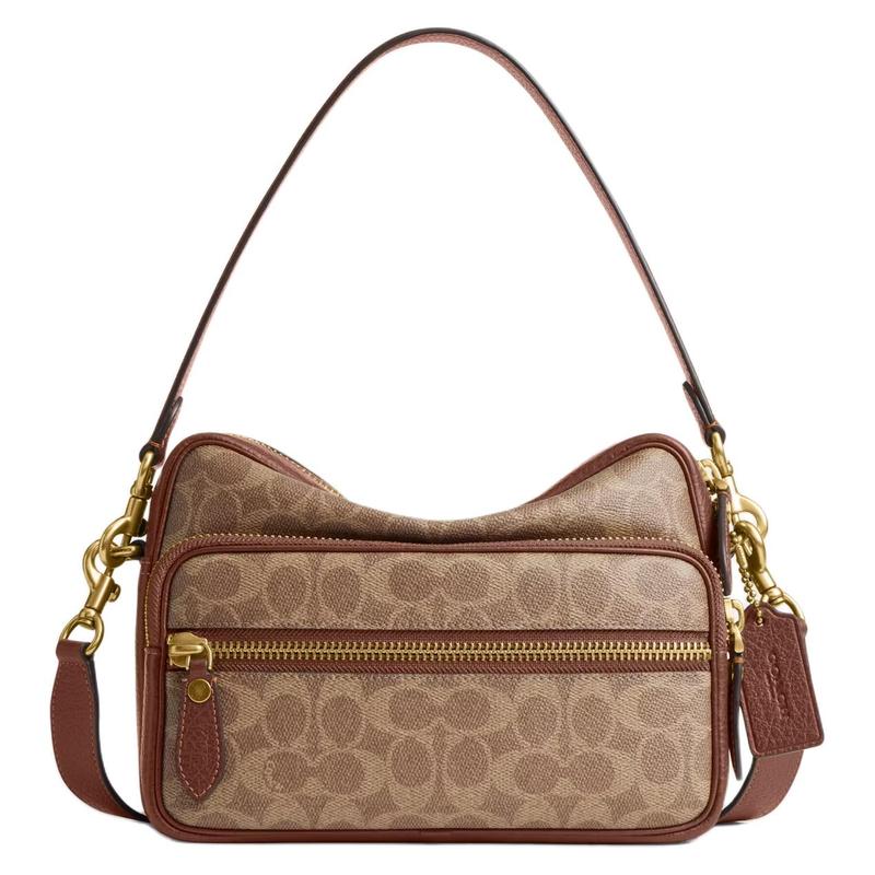 

COACH handbag DAKOTA 24 brand printed detachable shoulder strap with built-in buckle bag, faux leather and calf leather, crossbody handbag, medium коричневий