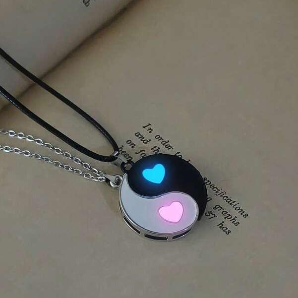 

Glowing Heart Pendant Couple Necklace Set Valentine s Day Gift with Tai Chi Design for Friends