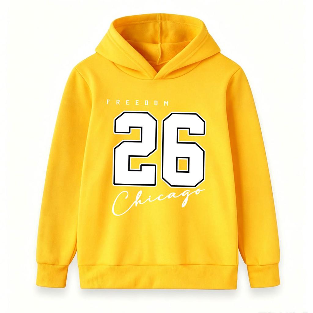 Unisex Kids Boys Girls Pullover Hoodie Casual Freedom 26 Chicago Graphic Long Sleeve Soft Warm Sweatshirt For Daily School Sports Wear