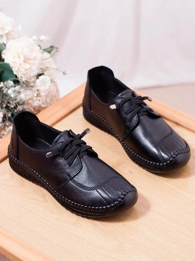Mode Damen Echte Lederschuhe Frühling Damen Lässige Keilschuhe Schwarz Mama Las Bequem Klassisch Freizeit Loafer Schuh Ballerina Shdieoes