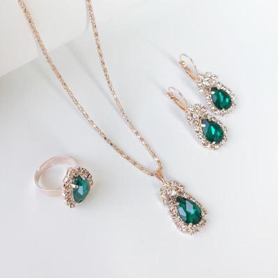 Tropfenförmiger Brautschmuck Dreiteiliges Set Tropfenkette Ohrringe Ring