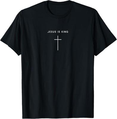 Krzyż Jezus Król - Minimalistyczna Chrześcijańska Religijna Koszulka z Jezusem
