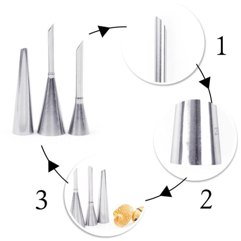 3pcs/set Puff Piping Bag Nozzles Set Stainless Steel Pastry Cupcake Cake Decorating Tips For Puff Cream Pastry Icing Nozzles