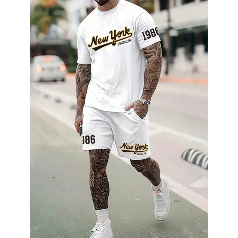 Summer new 3D print men's round neck short-sleeved T-shirt shorts suit 2-piece high-quality casual street cool sports suit