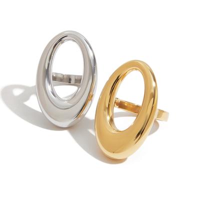 Youthway Glossy Hollow Oval Metal Ring Stainless Steel Finger Jewelry Modern Style Minimalist Trendy Geometric Ring
