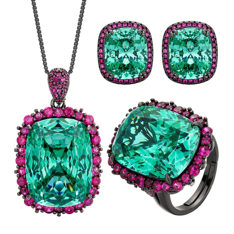 Jewelry Copper Bottom Gold Plated Simulation Bird'S Nest Chepala Green Black Gold Set Women'S Stone 15 * 20