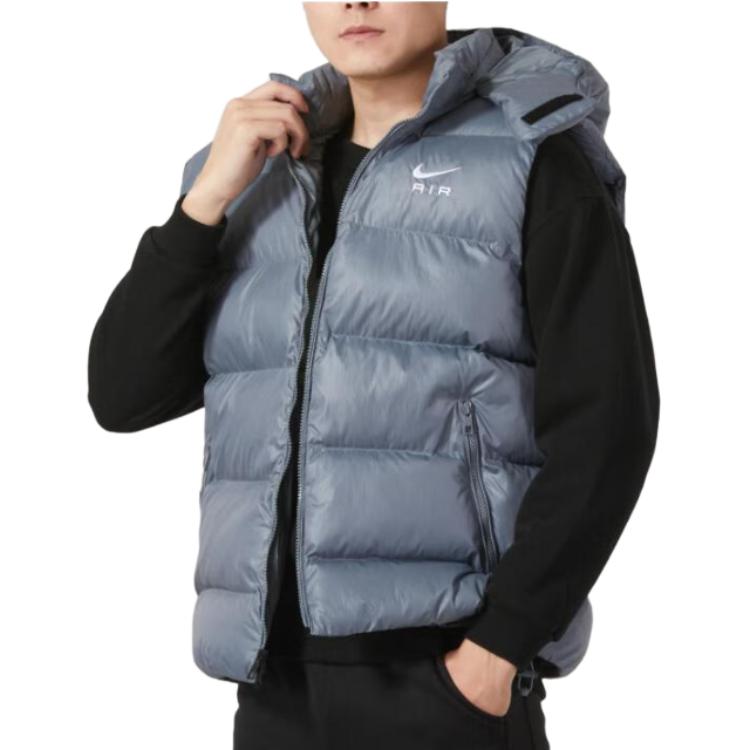 Nike Vestă fără mâneci, cu glugă, cu imprimeu cu alfabet, pentru bărbați, gri deschis FD6428-065