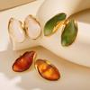 Vnox 2026 Autumn New Brown Resin Geometric Stud Earrings,Stainless Steel 18k Gold-plated Ear Needle,Piercing Jewelry For Women