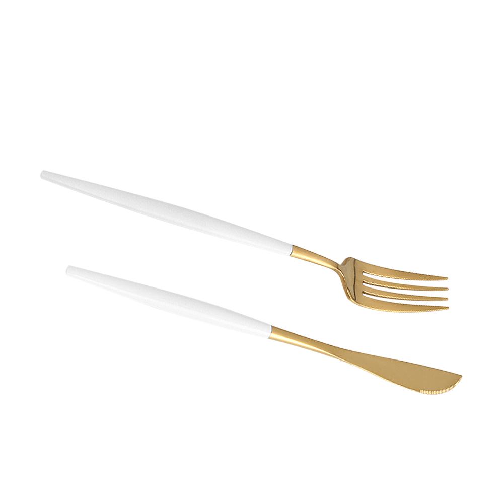 4Pcs Set Stainless Steel Colored Tableware Spoon Fork Knife Dinnerware Home Use White  Golden