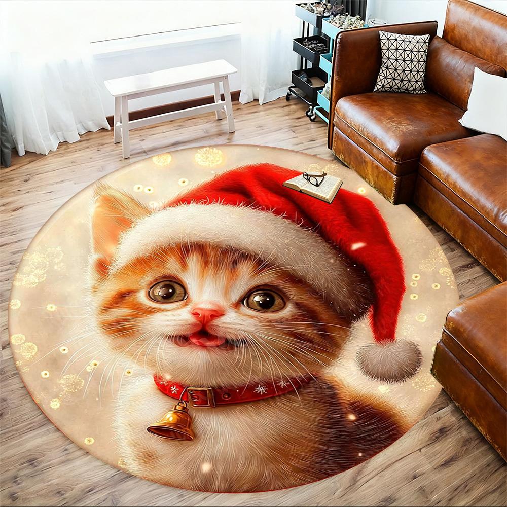 1PC cat Christmas Office Round Area Rug, Under Office Chairs Bedroom Living Room Home Decor,Carpet for Office, -1110190