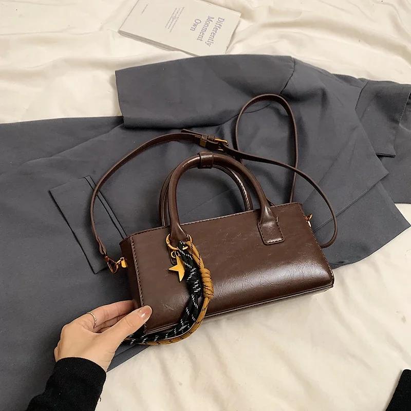 Women Small PU Leather Shoulder Bag Square Crossbody Bag 2024 Winter New Y2K Top-handle Bags with Short Handle Handbags
