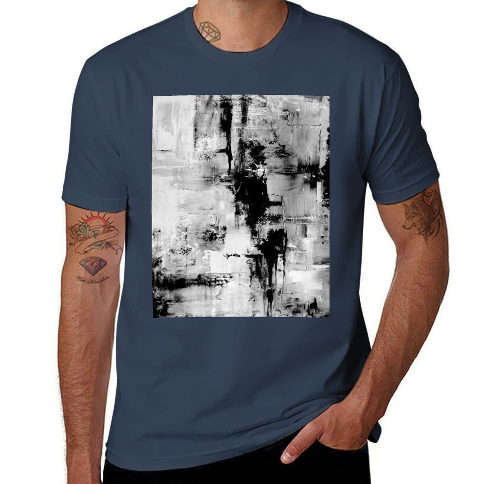 abstract white Black art and TShirt Basic Solid Color Short Sleeve Cotton Top S