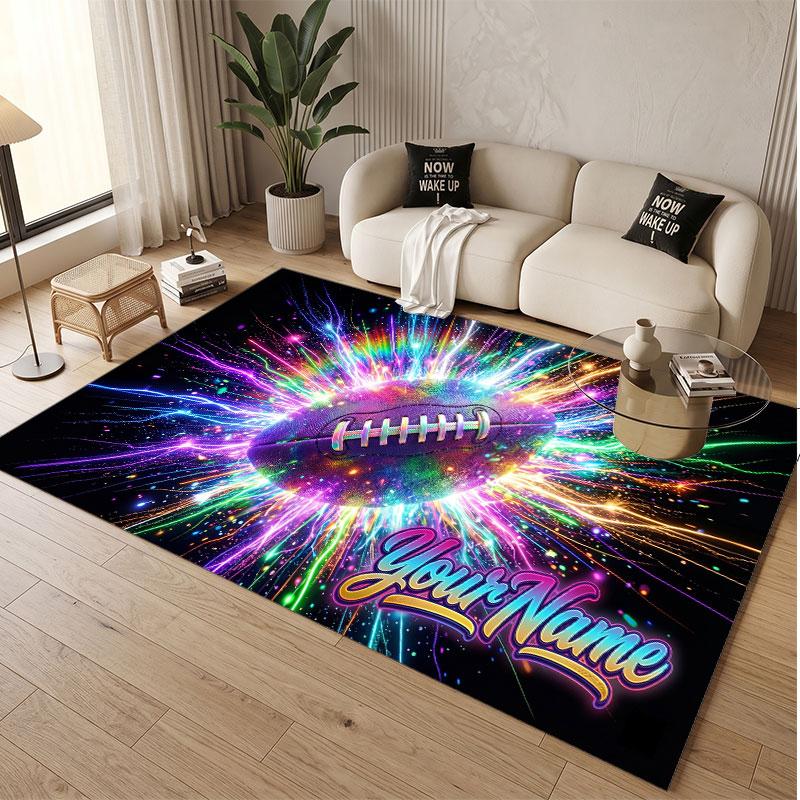American Football Theme Soft Crystal Velvet Rug Custom Name & Text Print Non Slip Floor Rug for Bedroom Living Room