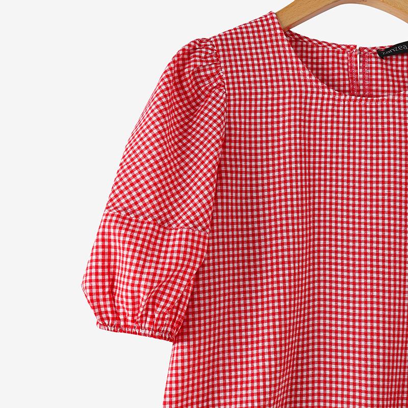 ZANZEA Women Casual O-neck Short Sleeve Plaid Print Blouse