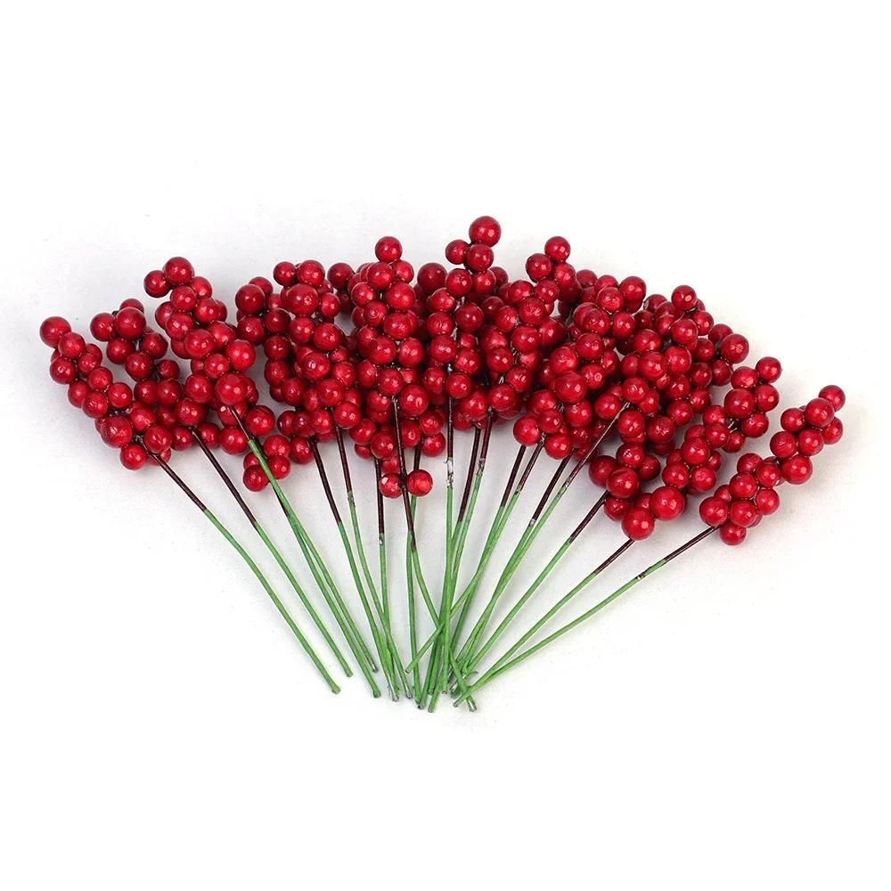 50/1PCS Artificial Red Berries Fake Flowers Branches Xma Tree Ornaments DIY Decorations Christmas Gifts Festive Party Supplies