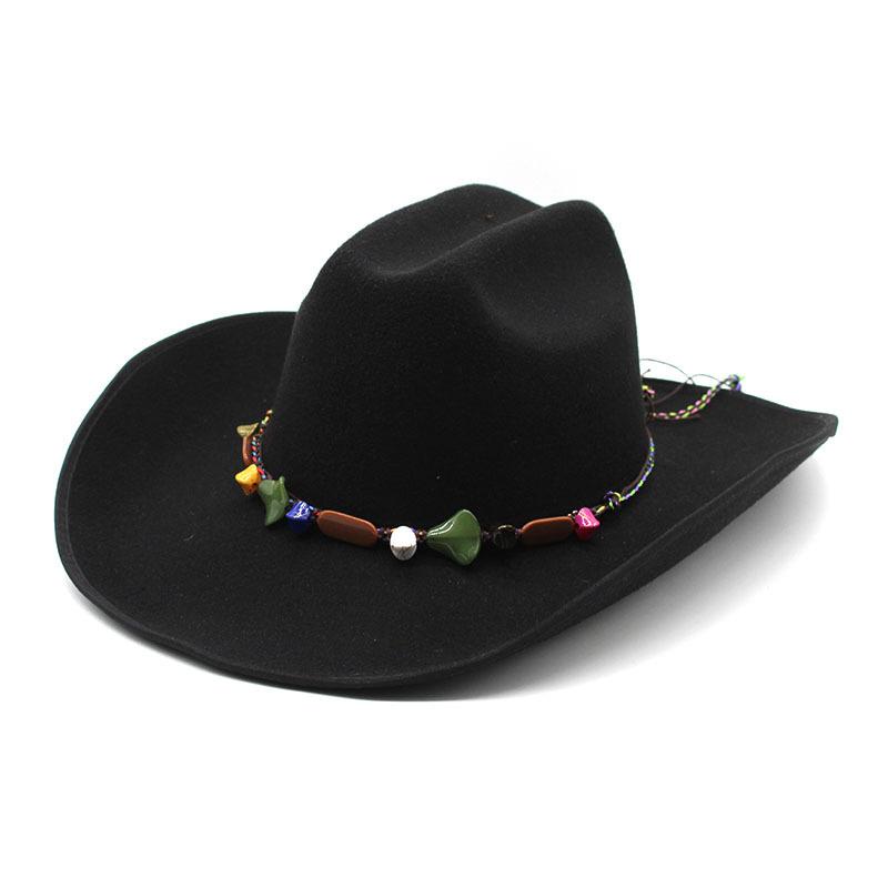 

Big Brim Hemmed Woolen Hat Western Cowboy Top Hat Men S And Women S Couple Hat Ethnic Felt Hat M（56-59cm） чорний