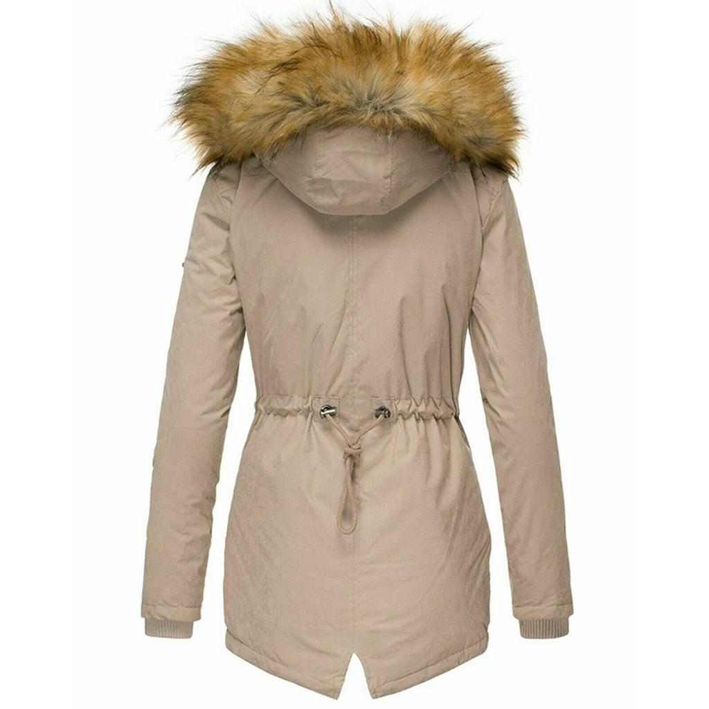 Giacca Invernale Calda da Donna con Collo in Pelliccia, Cerniera, Maniche Lunghe, Vestibilità Slim, con Cappuccio