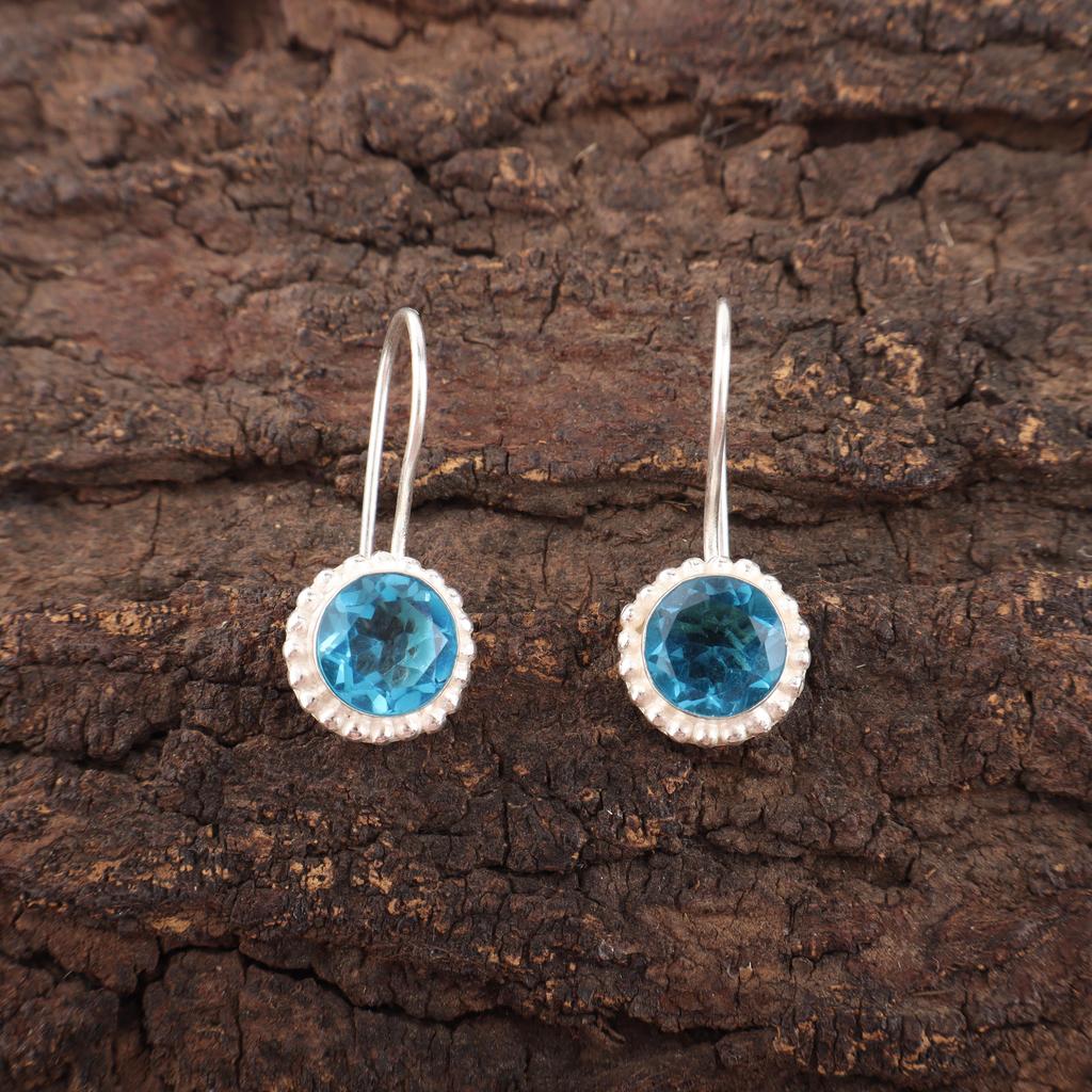 Náušnice so švajčiarskym modrým topásom, náušnice s drahokamami, náušnice zo striebra 925, ručne vyrábané náušnice, strieborné šperky ako darček