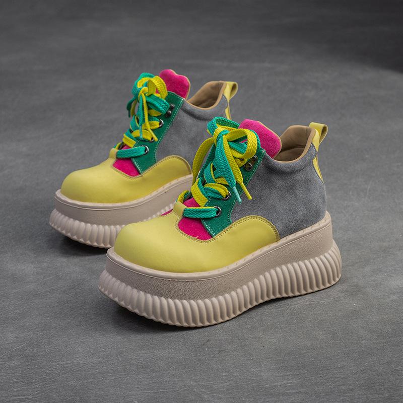 

Fashion GKTINOO 2025 Spring New Genuine Leather Flat Platform Shoes Mixed Colors Thick Sole Shoes For Casual Sneakers Women s Shoes 220