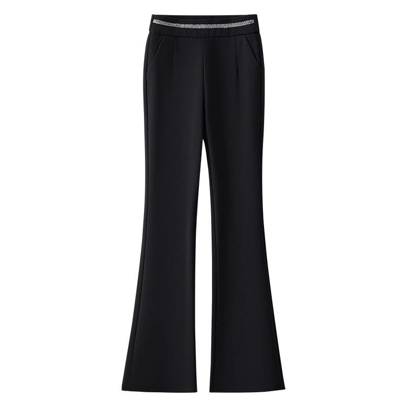 High-Waisted Black Slim-Fit Micro-Flared Pants for Women - Petite Suit Trousers for Autumn/Winter 2025