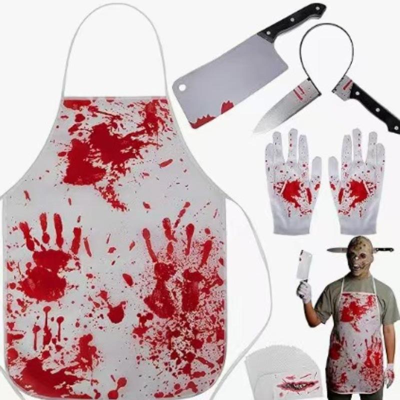 Bloody Butcher Apron Set, Terrifying Blood Splash Prop, Adult Horror Theme Party, Role Playing Dress Up Stage Performance Halloween Accessory Set
