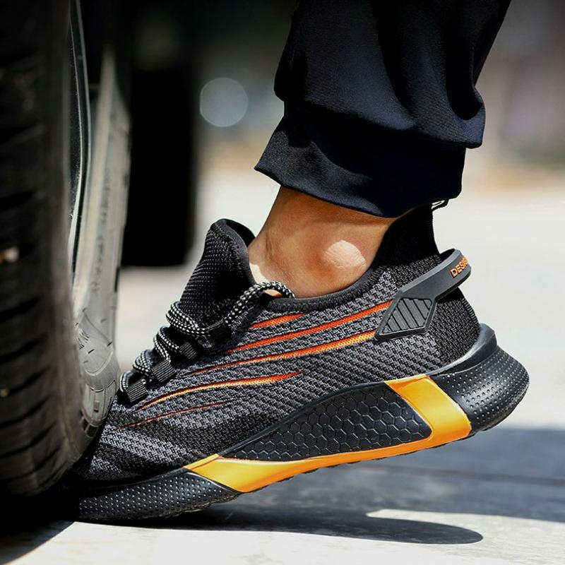Men's Safety Shoes Work Safety Shoes Breathable Anti-Puncture Protective Shoes Lightweight Sneakers Lace-up Indestructible Boots