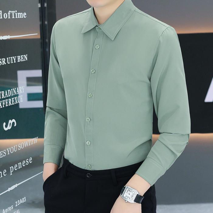 Anti-Wrinkle Men's Shirts Long Sleeve Dress Shirts Male Slim Fit Camisa Social Business Blouse Gray Office Classic Shirt 5XL