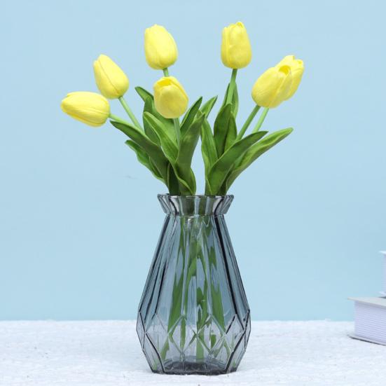 5 Pcs Artificial PU Tulip Real Touch Fake Flower Bouquet Fake Floral Arrangement for Wedding Spring Home Office Party Decoration