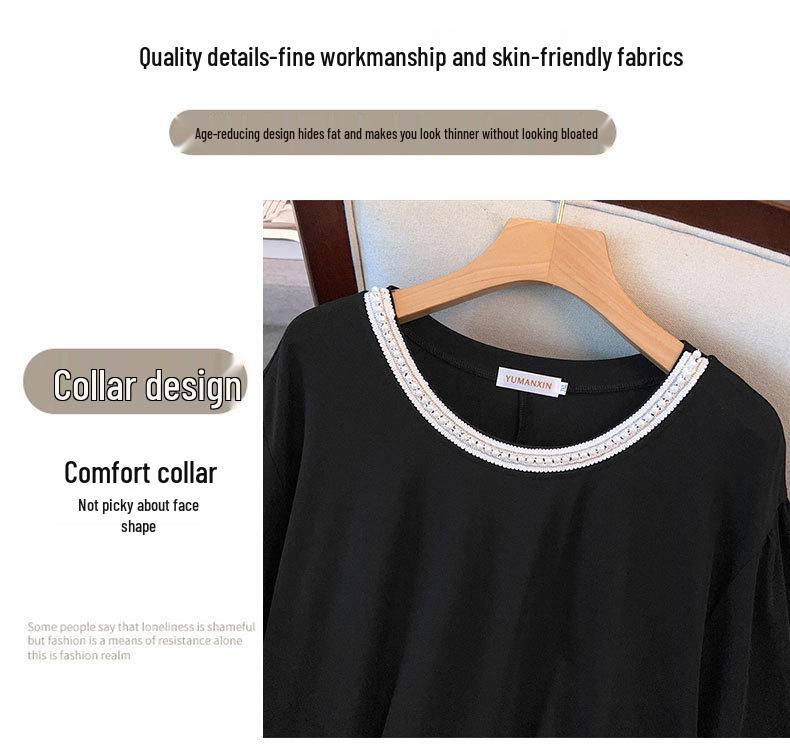 Damen Plus Size A-Linien-Midikleid, Rundhalsausschnitt - Schlankmachender Lockerer Schnitt (200/300/350 Jin)