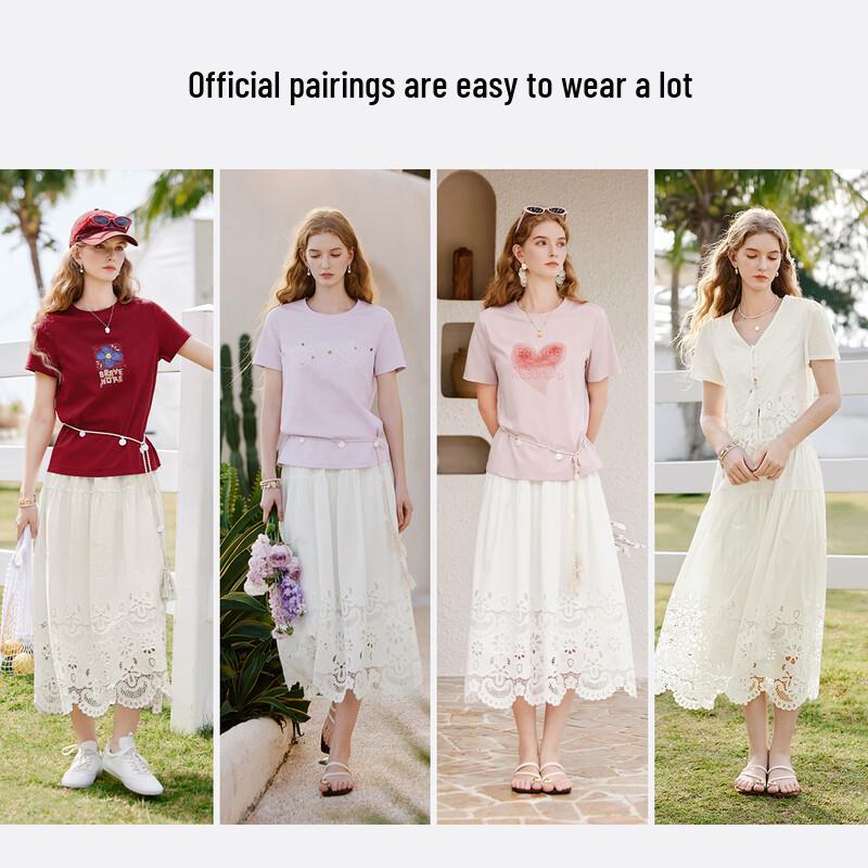 Xiangying Women's Embroidered Two-Piece V-Neck Skirt Set