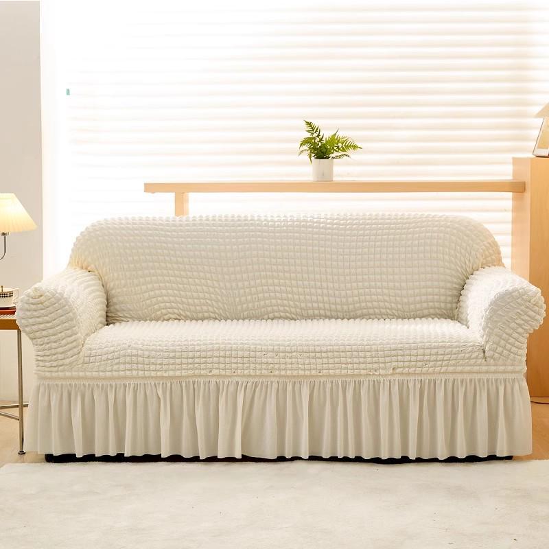 Universal Cream Seersucker Sofa Slipcover - Full Wrap, Four Seasons, One-Piece Protective Cover for Double & Triple Sofas