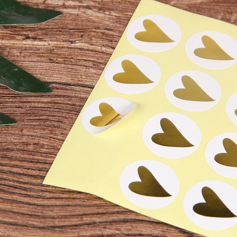 160 pz/10 fogli Adesivo Adesivo Rotondo a Forma di Cuore Dorato Etichetta Sigillante Carina per Biglietti d'Auguri Buste Regali Decorazione Cancelleria