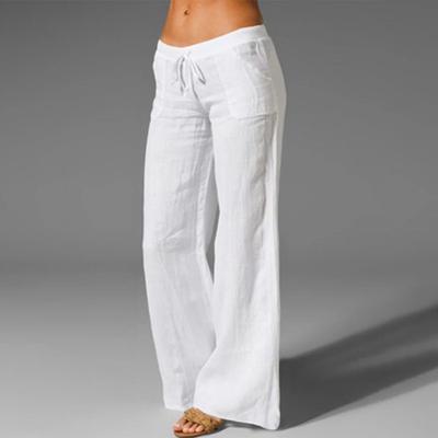 Women Casual Baggy Long Pants Wide Leg Elastic Waist Cotton Linen Flare Yoga Trousers Plus Size