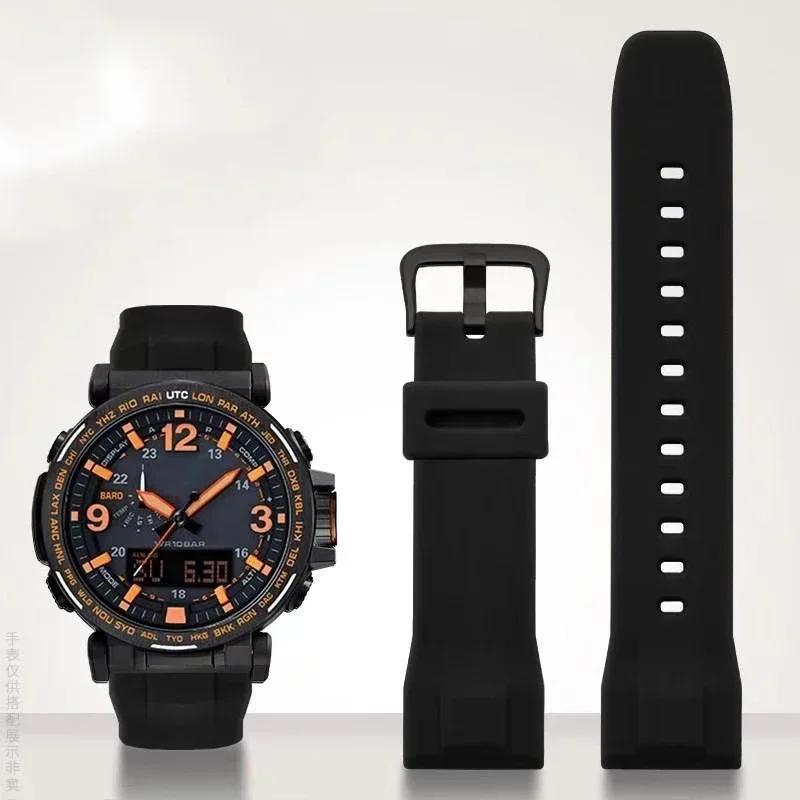 Černé a modré doplňky řemínku pro Casio PRG-650 PRW-6600Y-1A9 PRG600 / 610 silikonový řemínek vodotěsná náhrada gumová 24mm
