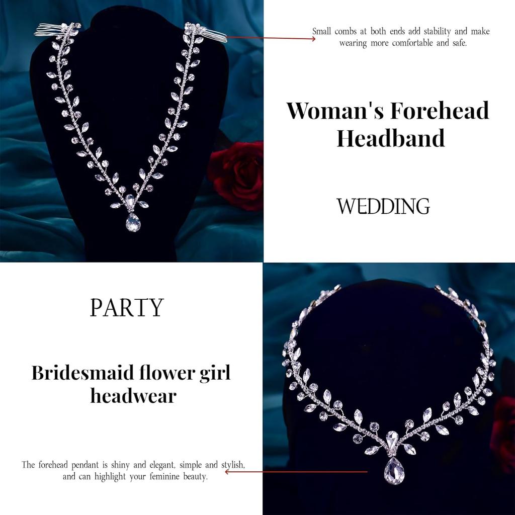 Bridal Rhinestone Headband Hair Comb for Women Wedding Teardrop Headpiece Bridal Forehead Head Chain Hair Accessories…