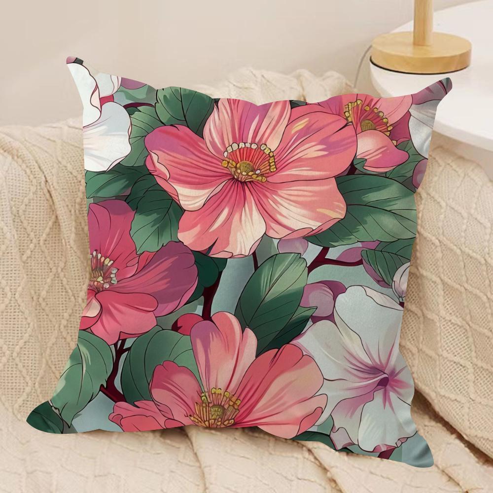 Chinese Flower Cushion Cover Soft Plush Fabric DoubleSided Printed Sofa Cushion Cover for All Seasons Home Decor Gift