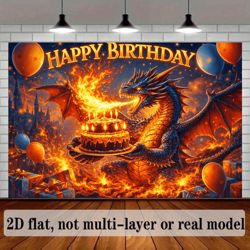 Plan 2D 1 pièce de dragon crachant du feu toile de fond pour fête d'anniversaire adaptée aux fêtes d'anniversaire intérieures ou extérieures