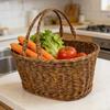 Hand Woven Basket with Handle Multipurpose Portable Storage Braided Organizer Picnic for