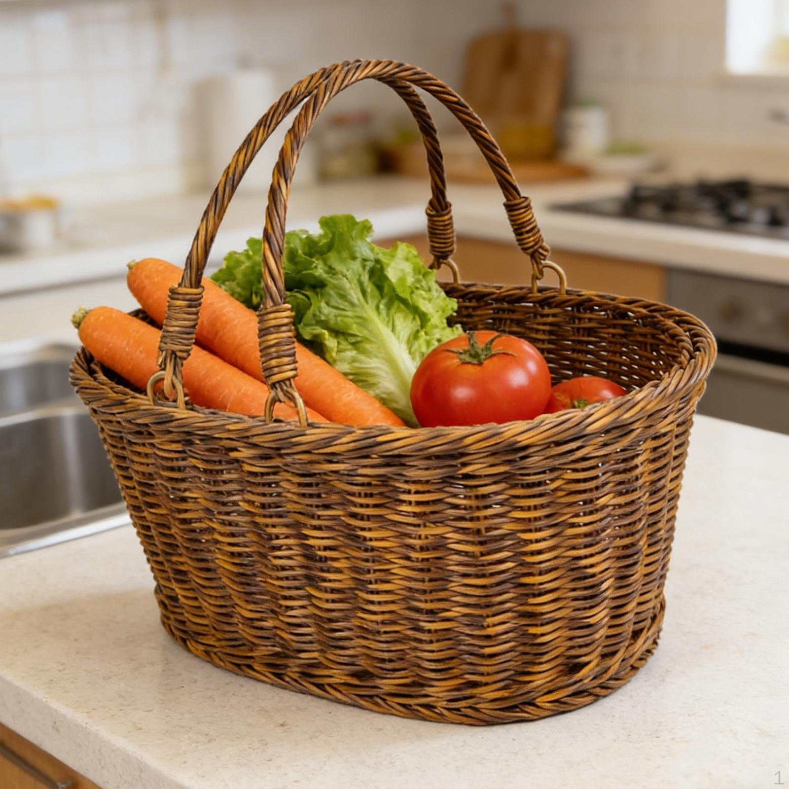 Hand Woven Basket with Handle Multipurpose Portable Storage Braided Organizer Picnic for S 1430₽