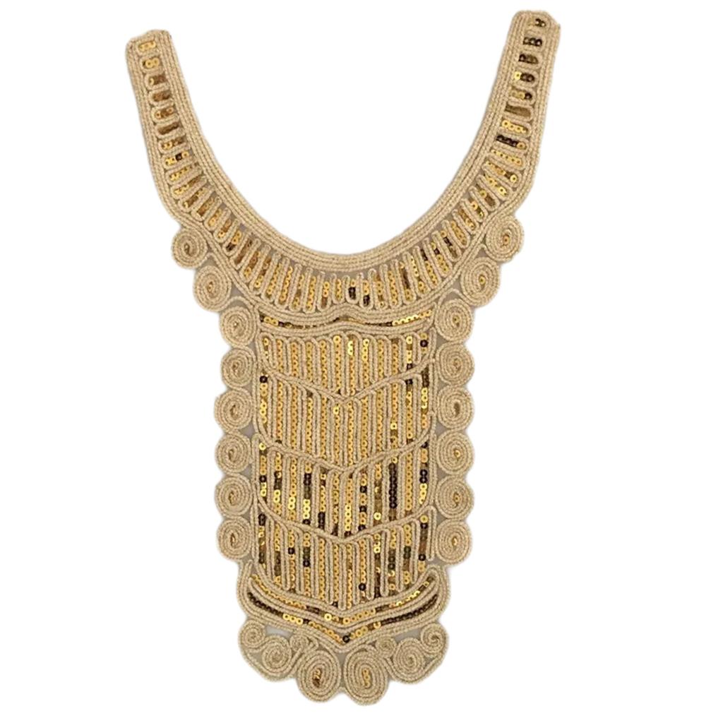 Elegant Embroidered Lace Collar Neckline Appliques Trim with Sequins Ethnic Style Sew On Patches for Fashionable Women