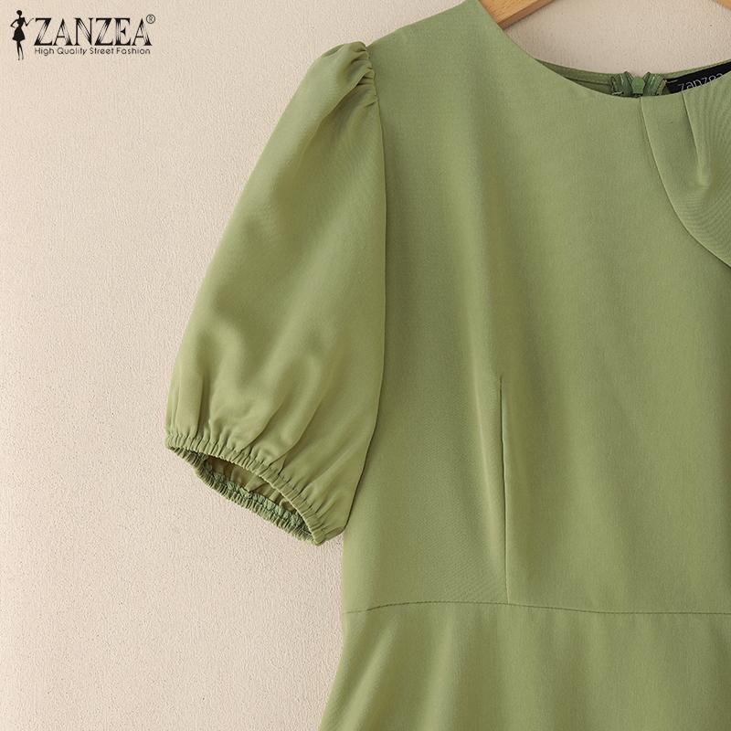 ZANZEA Women Summer Casual Round Neck Short Sleeve Elegant Dress